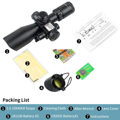 2.5-10X40ER ILLUMINATED RIFLESCOPE WITH RED LASER SCOPE HUNTING SCOPE - OPTICREV