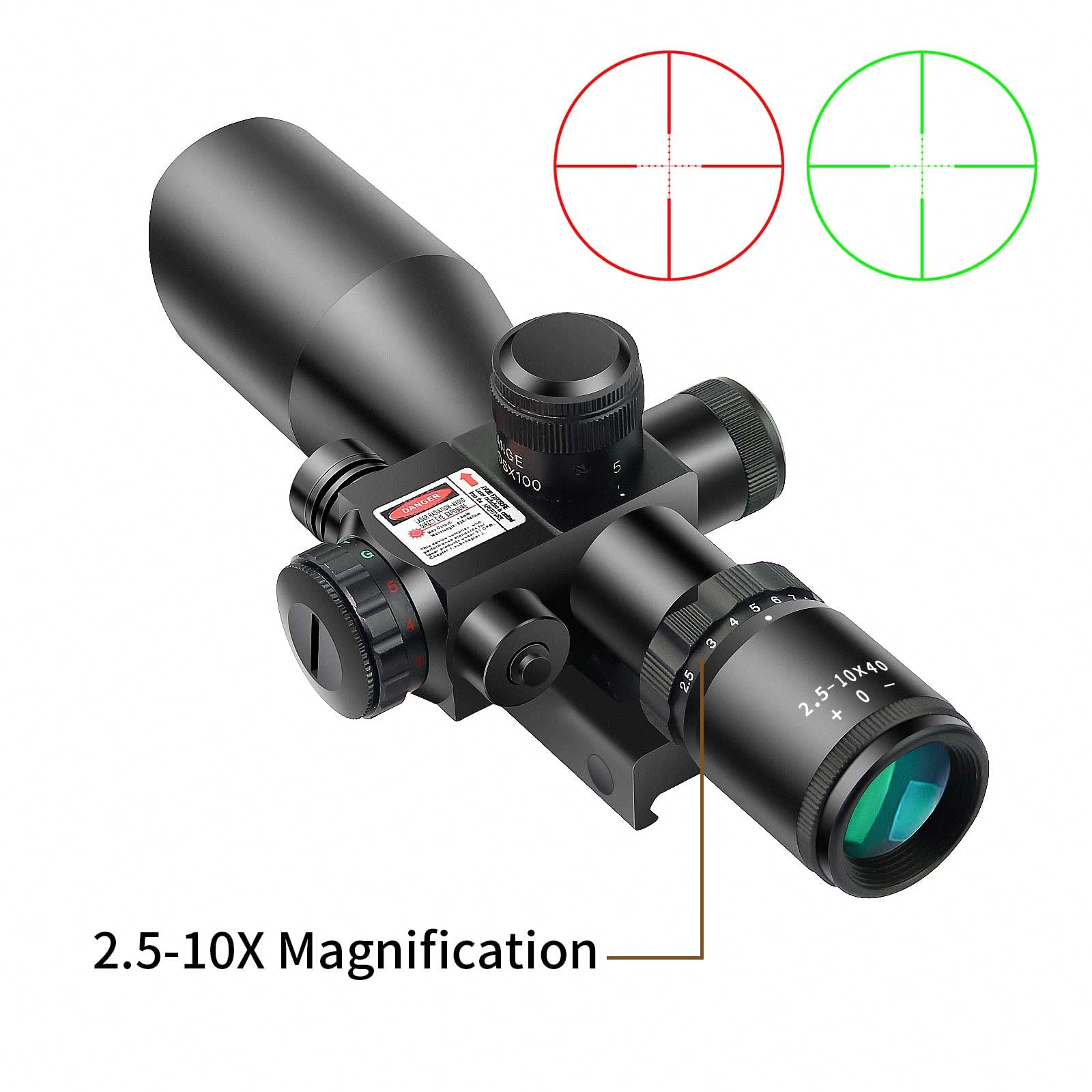 2.5-10X40ER ILLUMINATED RIFLESCOPE WITH RED LASER SCOPE HUNTING SCOPE - OPTICREV