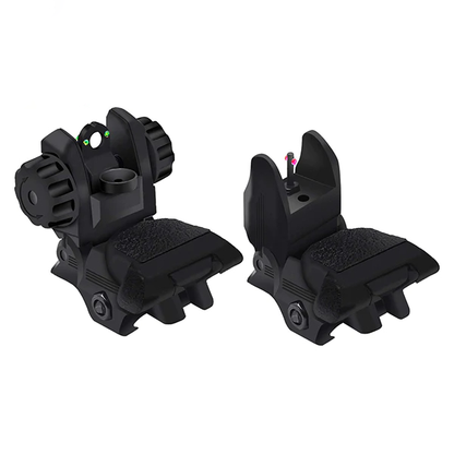 TS2 Polymer Black Fiber Optics Iron Sights Flip-up Front and Rear Sights with Red and Green Dots Fit Picatinny Weaver Rails