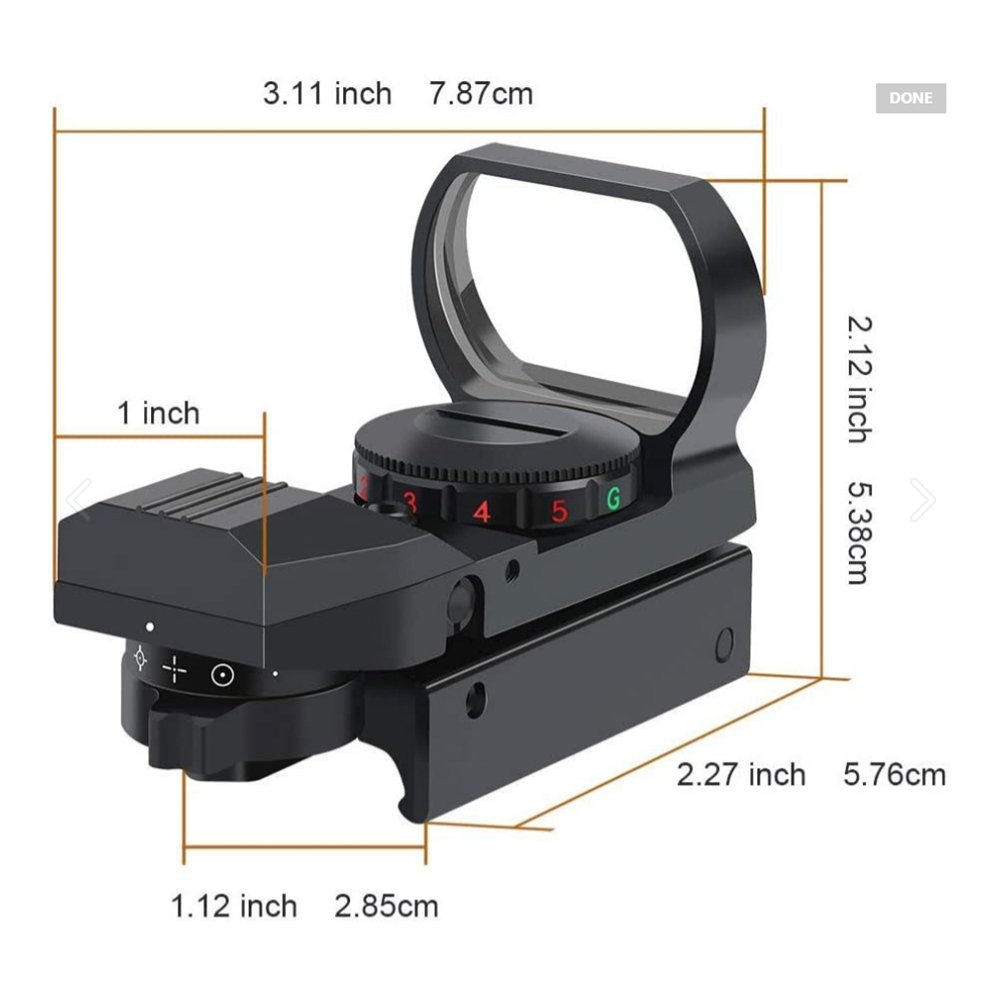 REFLEX SIGHT - ADJUSTABLE RETICLE (4 STYLES) BOTH RED AND GREEN IN ONE SIGHT - OPTICREV