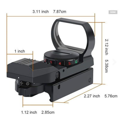 REFLEX SIGHT - ADJUSTABLE RETICLE (4 STYLES) BOTH RED AND GREEN IN ONE SIGHT - OPTICREV