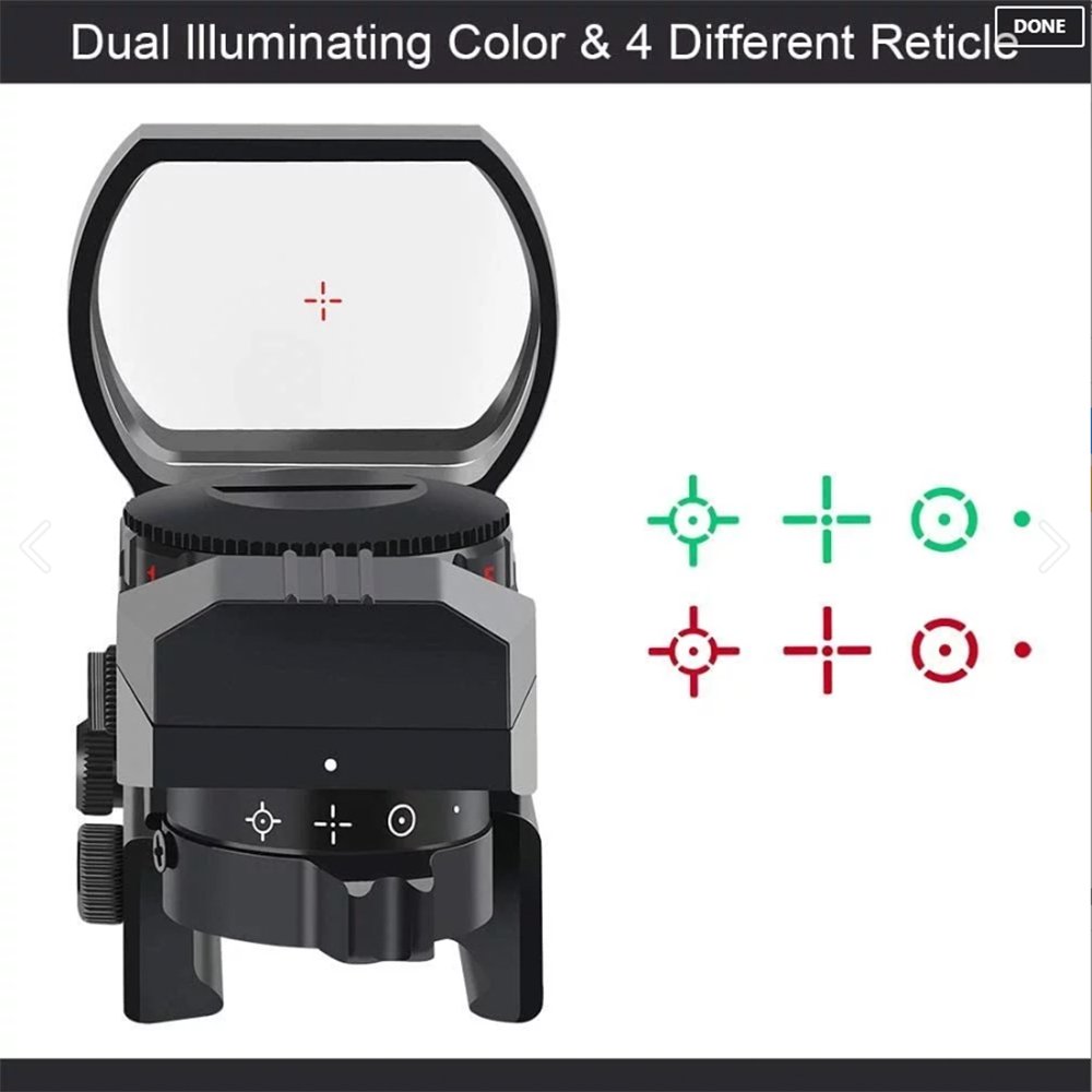 REFLEX SIGHT - ADJUSTABLE RETICLE (4 STYLES) BOTH RED AND GREEN IN ONE SIGHT - OPTICREV