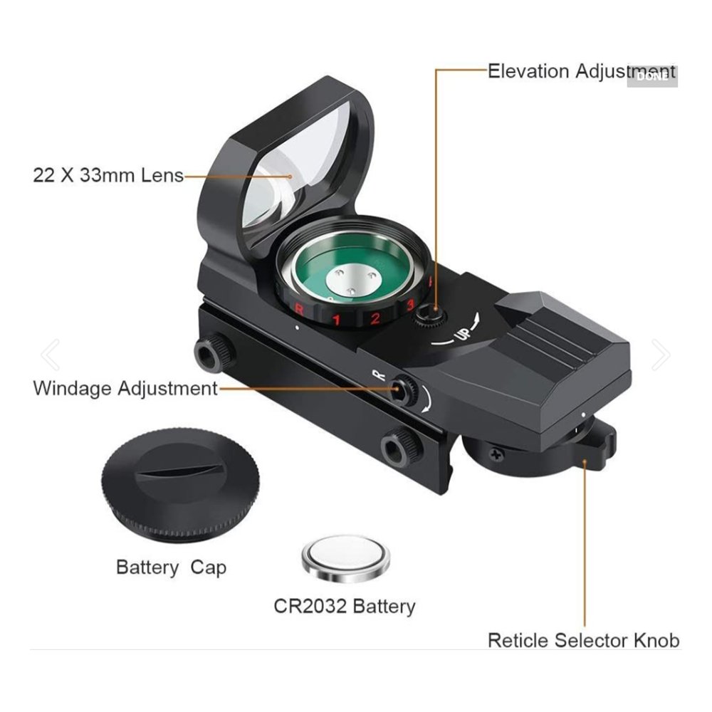 REFLEX SIGHT - ADJUSTABLE RETICLE (4 STYLES) BOTH RED AND GREEN IN ONE SIGHT - OPTICREV